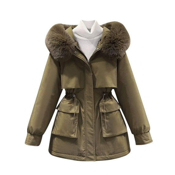HTNBO Women's Parka Down Jacket 3 In 1 Winter Warm Padded Coat Faux Fur Hood Hiking Windbreaker Detachable Lined Outwear