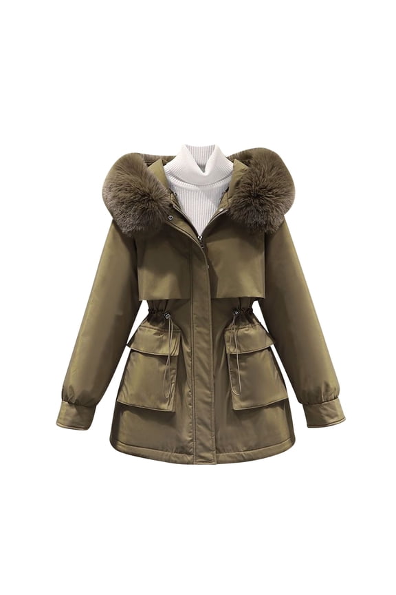 Women's Parka Down Jacket 3 In 1 Winter Warm Padded Coat Faux Fur Hood Hiking Windbreaker Detachable Lined Outwear