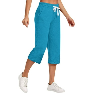 HTNBO Women's Petite Drawstring Capris Summer Casual Straight Leg Cropped Pants Spring Summer Fashion