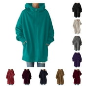 HTNBO Women's Plus Size Hoodies with Pockets 2023 Casual Fall Winter Zip up Hooded Sweatshirts Lightweight Coats