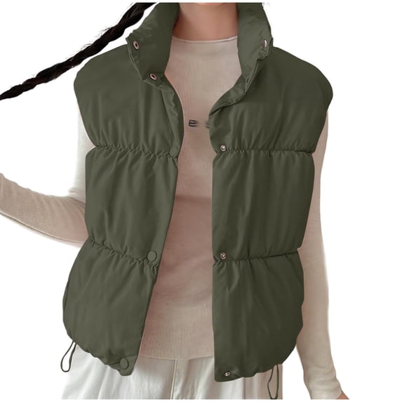 HTNBO Women's Puffer Down Vest Oversized Zip Up Outerwear Lightweight Winter Padded Gilet Jacket with Pockets