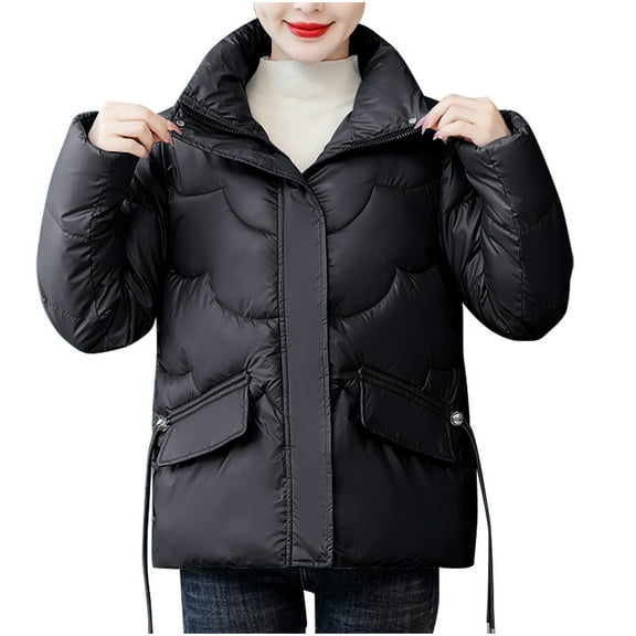HTNBO Women's Puffer Jacket Plus Size Casual Mid-Long Warm Thicken Coat Quilted Winter Heavyweight Long-Sleeve Coat