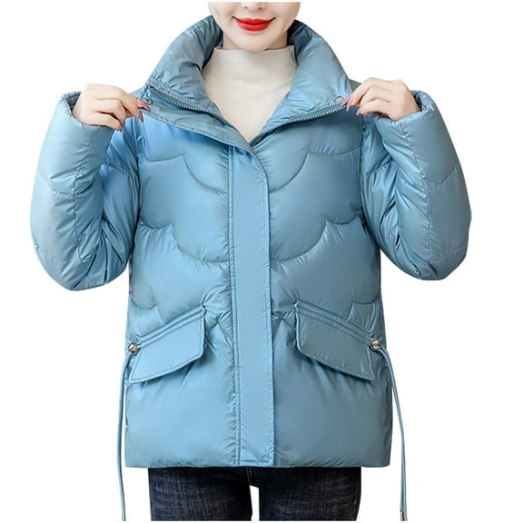 HTNBO Women's Puffer Jacket Plus Size Casual Mid-Long Warm Thicken Coat Quilted Winter Heavyweight Long-Sleeve Coat