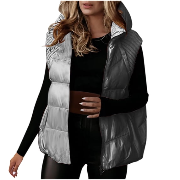 HTNBO Women's Puffer Vest Stand Collar Zipper Sleeveless Jackets Winter Lightweight Vests Warm Padded Jacket Coat