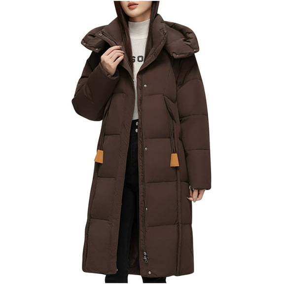 HTNBO Women's Puffy Winter Hooded Down Coat Thickened Long Quilted Puffer Jacket Insulated Parkas Outerwear with Pockets