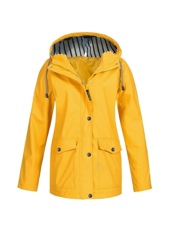 Women's Rain Jacket Plus Size Long Raincoat Lightweight Hooded Windbreaker Waterproof Jackets with Pockets