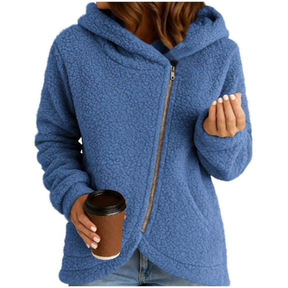 HTNBO Women's Sherpa Jacket Zip up Fleece Hoodie Fall Winter Casual Outerwear Coat