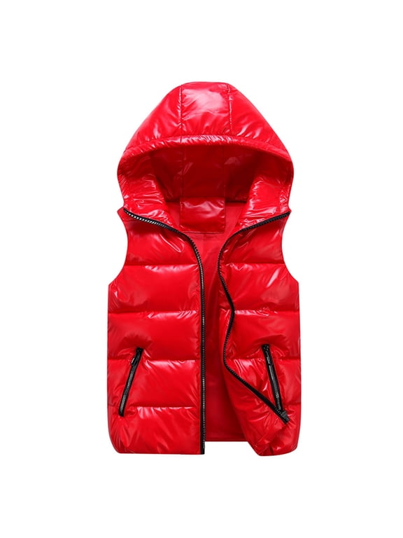 Women’s Shiny Puffer Down Vest Quilted Zip Up Hat Collar Pocketed Sleeveless Jacket