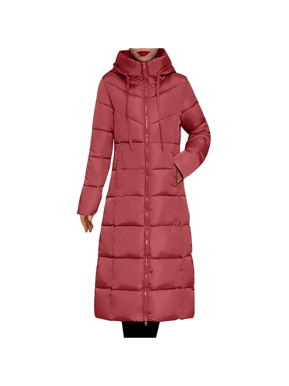 Women's Thickened Long Down Jacket Winter Down Coat Hooded Puffer Jacket Maxi Length Parka Coats