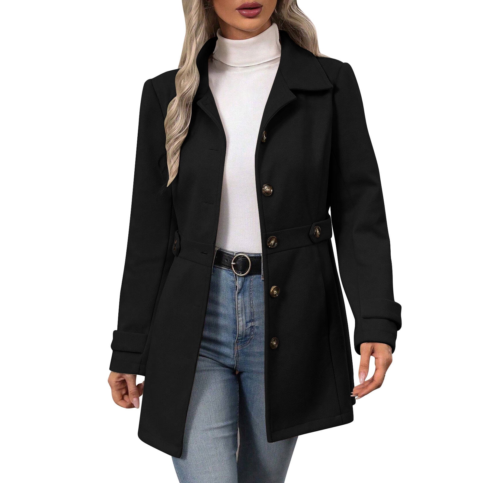 Single Breasted Pea Womens Petite Black Pea Coat HTNBO Women's
