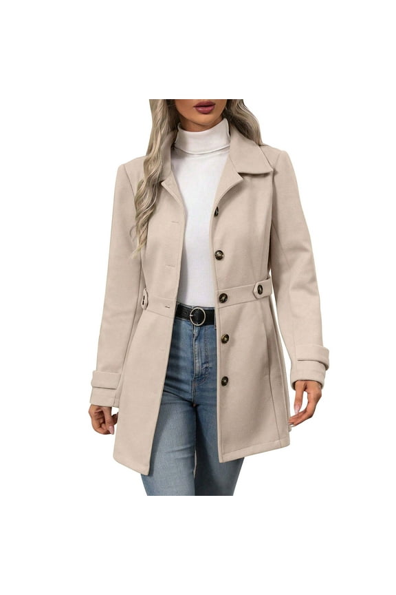 Women's Trench Coat Single-Breasted Classic Lapel Petite Overcoat Belted Slim Outerwear Coat