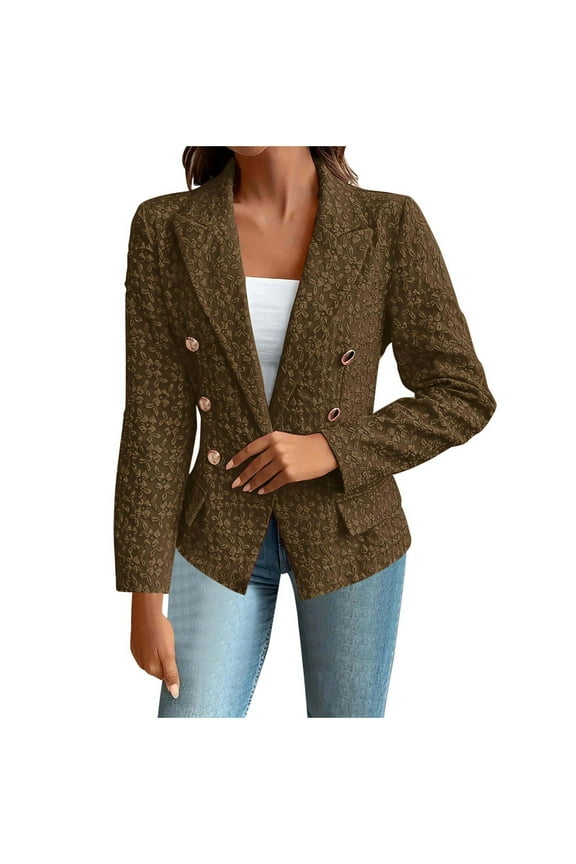 Women's Tweed Blazer Double Breasted V Neck Long Sleeved Lapel Blazer Workplace Business Work Suit
