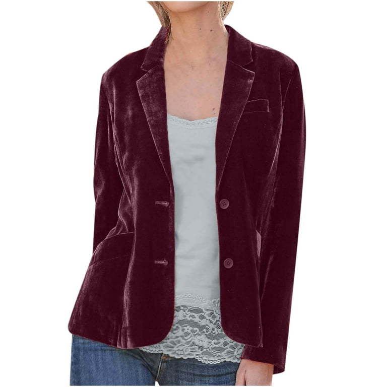 HTNBO Women s Velvet Coats Retro Style Long Sleeve Button Down