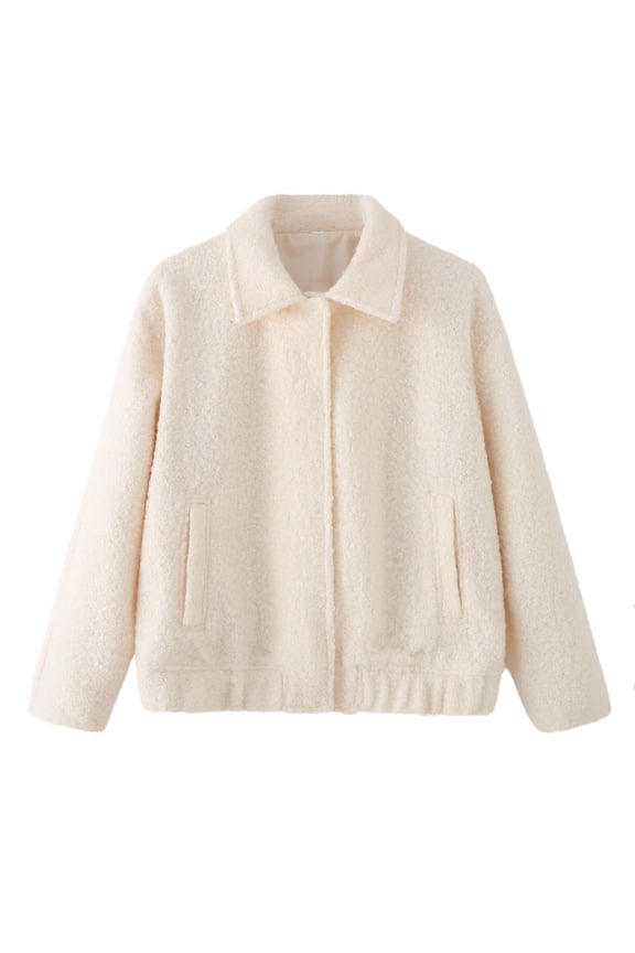 Women's Vintage Lamb Thicken Coat Elegant Laple Full Sleeve Short Jackets Winter Fashion Outwears