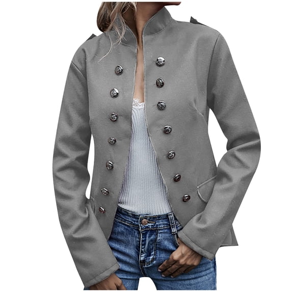 HTNBO Women's Vintage Open Front Slim Fit Button Dress Suit Blazer Jacket Casual Pocket Long Sleeve Jackets Coats