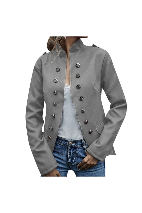 Women's Vintage Open Front Slim Fit Button Dress Suit Blazer Jacket Casual Pocket Long Sleeve Jackets Coats