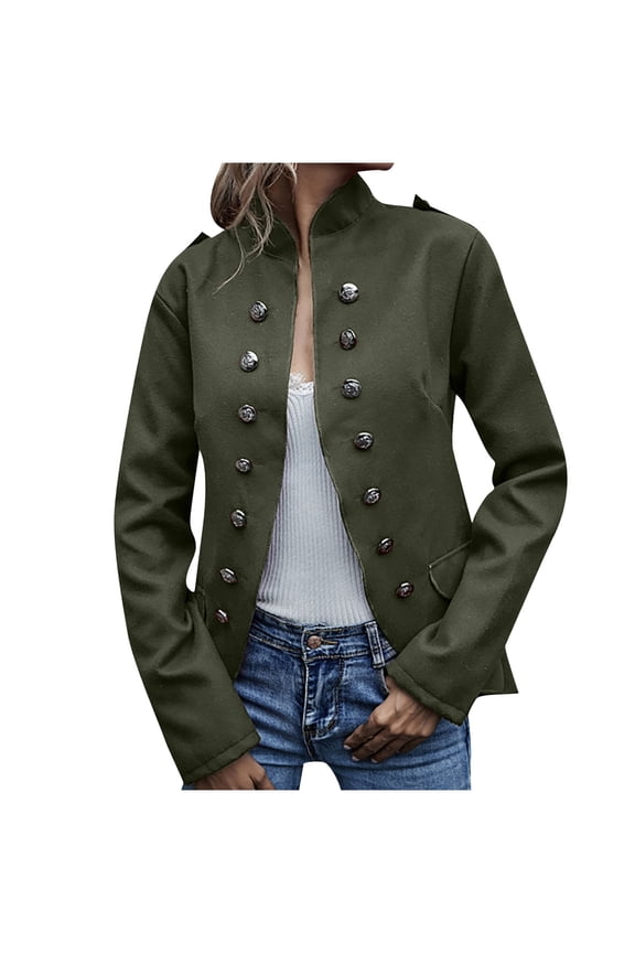 Women's Vintage Open Front Slim Fit Button Dress Suit Blazer Jacket Casual Pocket Long Sleeve Jackets Coats