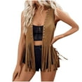 thumbnail image 1 of HTNBO Women's Western Wear Cowgirl Outfits Fringe Trim Open Front Sleeveless Faux Suede Vest Jacket, 1 of 7