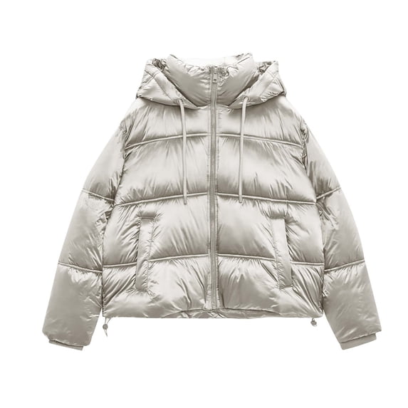 HTNBO Women's Winter Casual Puffer Jacket Teen Girl Stand Colla Hooded Crop Padded Jacket Short Coats