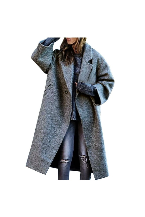 Women's Winter Double Breasted Midi Long Wool Coat Notch Lapel Dressy Casual Winter Trench Coat