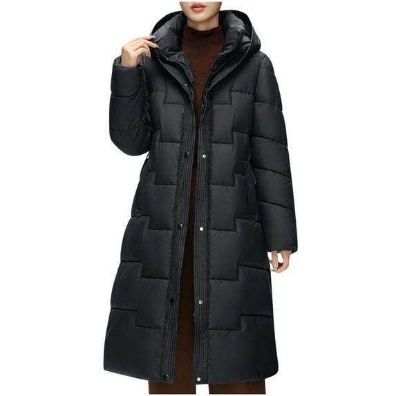 HTNBO Women's Winter Down Jacket Long Quilted Puffer Coat Warm Hooded Slim Fit Outerwear Trendy Warm Puffer Jacket