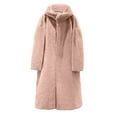 thumbnail image 1 of HTNBO Women's Winter Faux Fur Hooded Coats Warm Fuzzy Button Down Long Sleeve Jackets Fleece Sherpa Overcoat Long Parka, 1 of 3