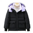 thumbnail image 1 of HTNBO Women's Winter Hoode Puffer Jacket Splice Long Sleeve Zip Up Quilted Baggy Warm Short Down Coats with Pockets, 1 of 3