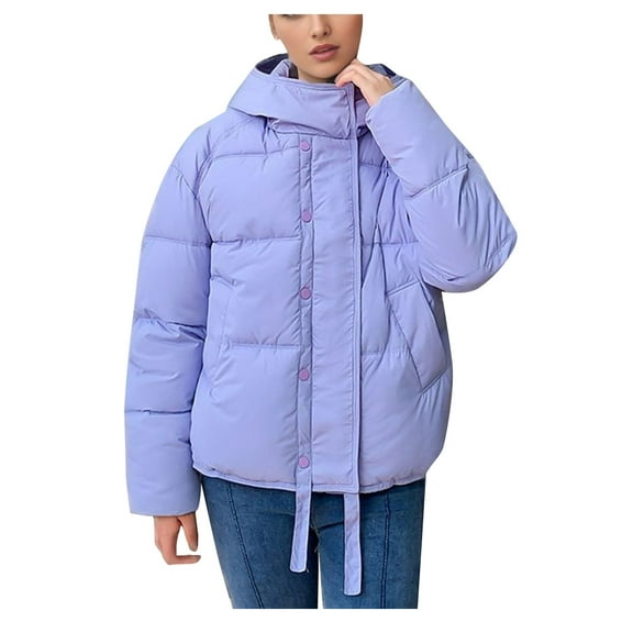 HTNBO Women's Winter Hooded Puffer Jacket Oversized Zip Up Quilted Padded Short Down Coat with Pockets