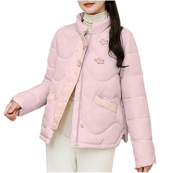 HTNBO Women's Winter Lightweight Short Puffer Quilted Jacket Stand Collar Zipper Casual Warm Outerwear Coats