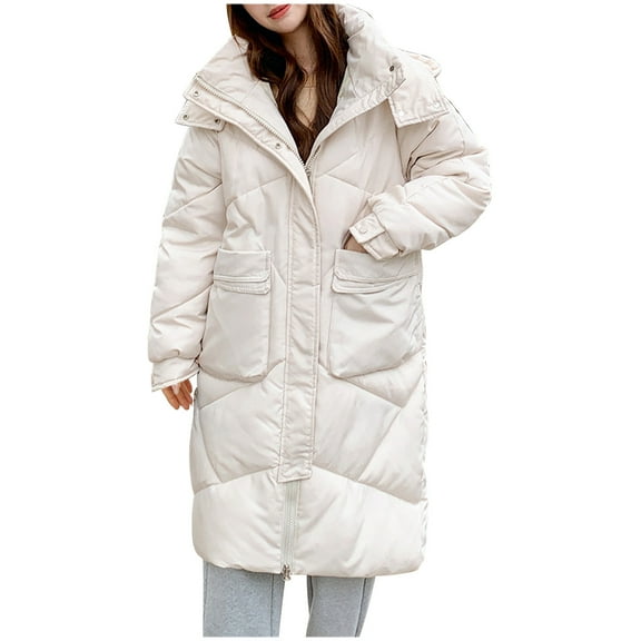 HTNBO Women's Winter Long Puffer Coats Hooded Zip Up Casual Thickened Down Jackets Trendy Warm Clothes Outerwear