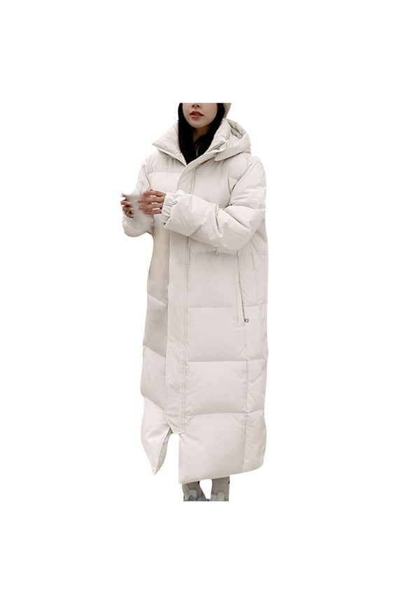 Women's Winter Long Puffer Coats Hooded Zip Up Casual Thickened Down Jackets Trendy Warm Clothes Outerwear