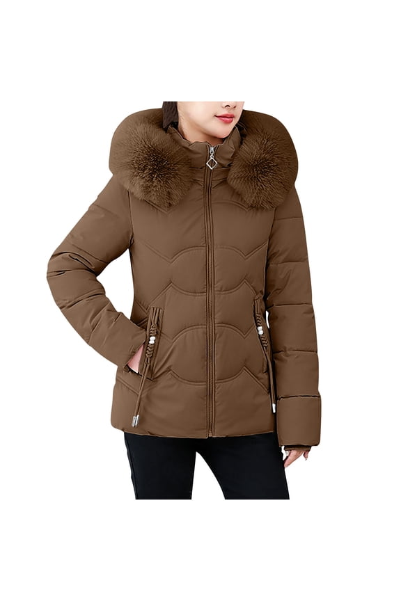 Women's Winter Puffer Coat Thicken Fleece Lined Down Jacket Waterproof Faux Fur Detachable Hooded Parka
