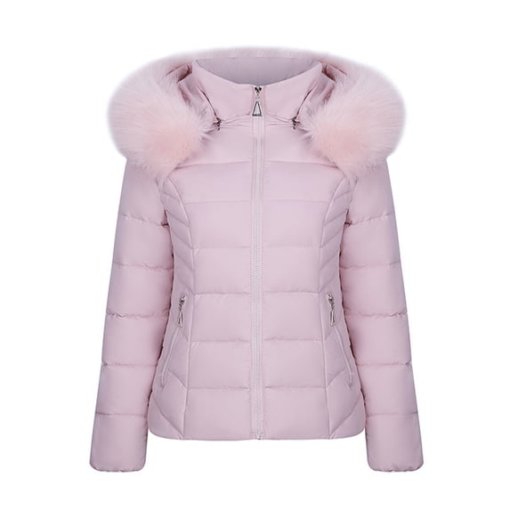 HTNBO Women’s Winter Puffer Jacket with Faux Fur Hood Short Quilted Warm Coat Lightweight Insulated Outerwear