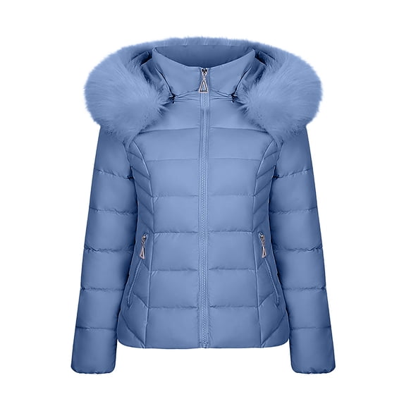 HTNBO Women’s Winter Puffer Jacket with Faux Fur Hood Short Quilted Warm Coat Lightweight Insulated Outerwear
