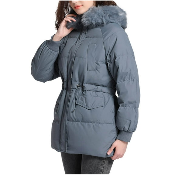 HTNBO Women's Winter Snow Jacket Long Fur Puffer Coat With Faux Fur Trim