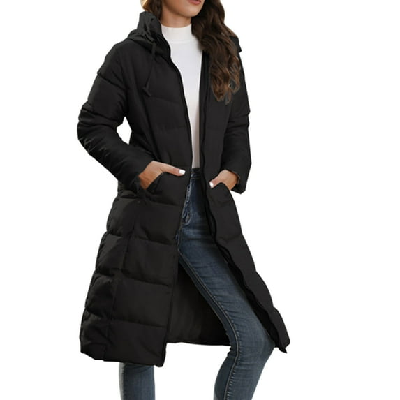 HTNBO Women's Winter Thickened Outerwear Long Down Jacket Down Coat Hooded Puffer Jacket