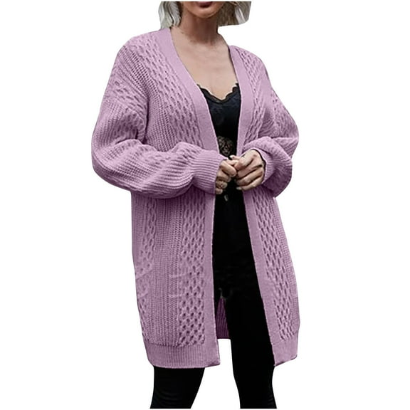HTNBO Women's Winter Warm Casual Long Sleeve Open Front Kimono Crochet Knit Cardigan Sweater Loose Trendy Outerwear Coat