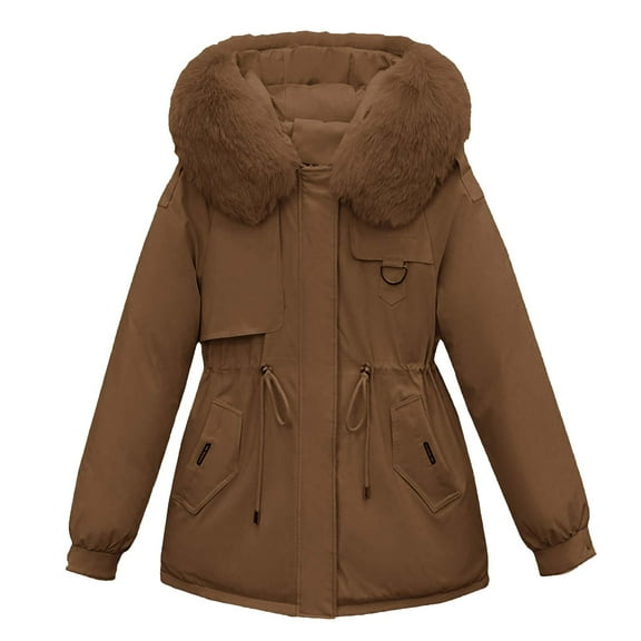 HTNBO Women's Winter Warm Parka Jacket Sherpa Lined Windbreaker Thermal Insulated Coat with Removable Faux Fur Hood