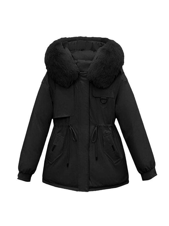 Women's Winter Warm Parka Jacket Sherpa Lined Windbreaker Thermal Insulated Coat with Removable Faux Fur Hood