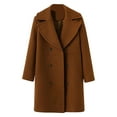 thumbnail image 1 of HTNBO Women's Wool Blend Double Breasted Pea Coat Notched Lapel Mid Long Trench Overcoat with Pockets, 1 of 3
