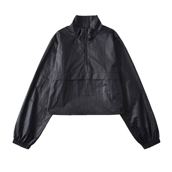 HTNBO Women's Zipper Jacket Long Sleeve Half High Collar Drawstring Hem Lightweight Sporty Coat