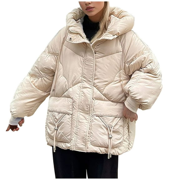 HTNBO Womens Baggy Puffer Jackets Winter Warm Down Coat Hooded Quilted Lightweight Active Outdoor Parka Anorak Outwear