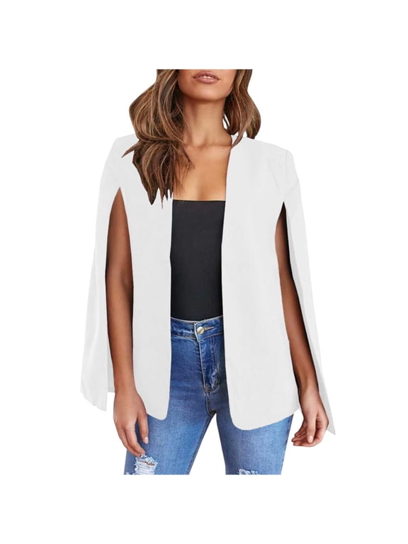 Womens Cape Blazer - Split Sleeve Open Front Casual Jacket Coat Workwear Elegant Formal Cape Coat