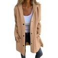 thumbnail image 1 of HTNBO Womens Casual Hooded Jacket Long Sleeve Single Breasted Trench Coat Solid Color Button Up Cardigan Sweaters, 1 of 7