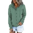 thumbnail image 1 of HTNBO Womens Casual Hoodies Button Down Sweatershirt Solid Lightweight Pullove Long Sleeve Hooded Sweatshirt, 1 of 6