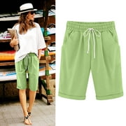 HTNBO Womens Cotton Linen Lounge Shorts for Summer Plus Sizse Solid Color Casual Leisure,Summer Savings Clearance
