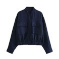 thumbnail image 1 of HTNBO Womens Cropped Bomber Jacket Button Down Varsity Jackets Shackets With Pockets, 1 of 6