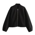 thumbnail image 1 of HTNBO Womens Cropped Bomber Jacket Casual Zip Up Varsity Jackets Trendy Outwear Coats with Welt Pockets, 1 of 3