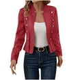 thumbnail image 1 of HTNBO Womens Cropped Jacket Fall Casual Long Sleeve Suede Blazer Lightweight Button Down Work Office Outwear, 1 of 7