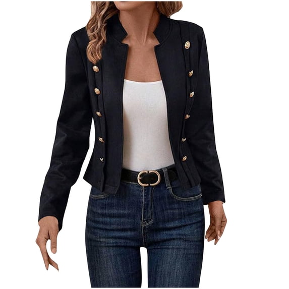 HTNBO Womens Cropped Jacket Fall Casual Long Sleeve Suede Blazer Lightweight Button Down Work Office Outwear